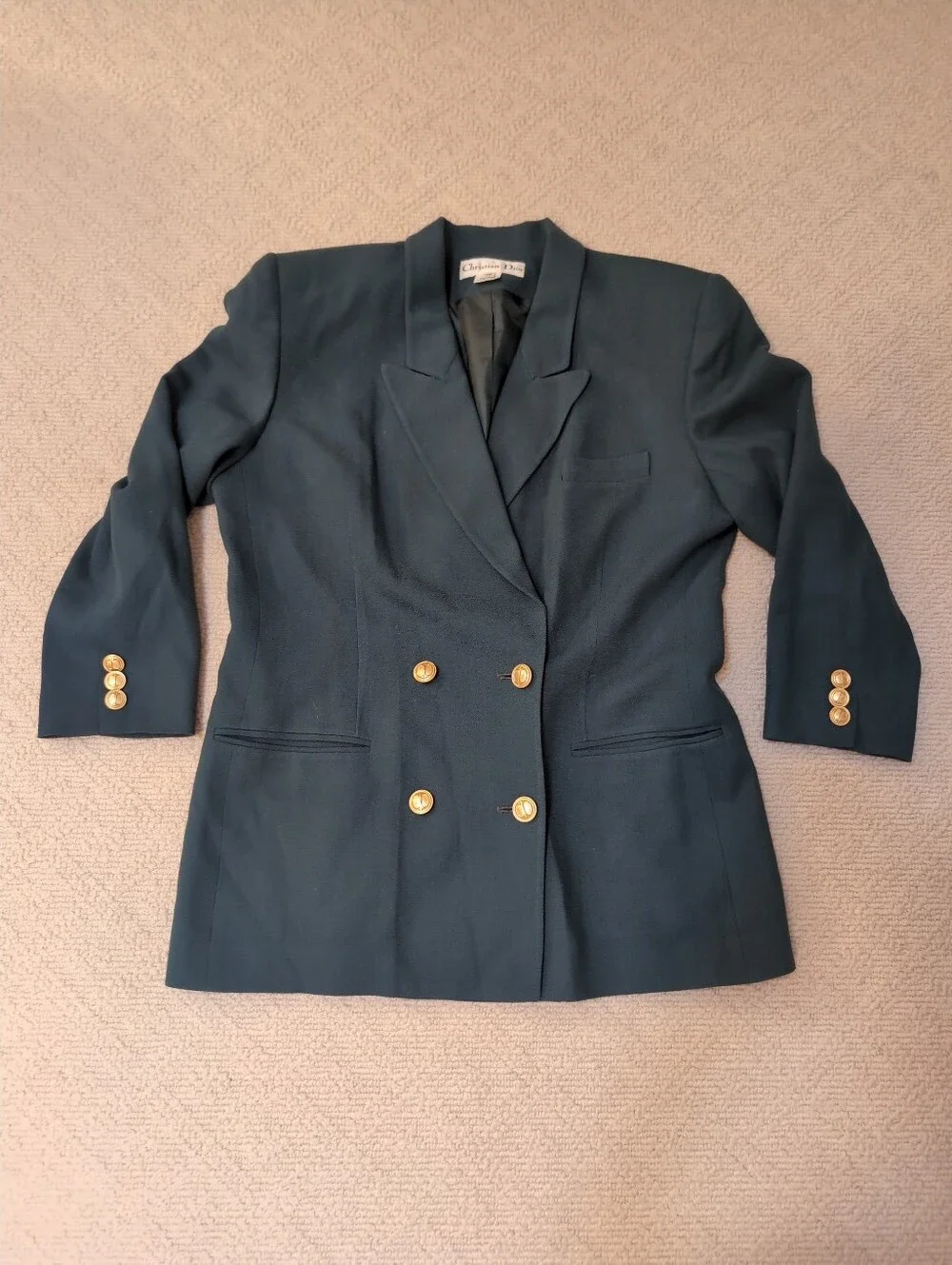 Vintage Christian Dior 100% Wool Size 12 Dark Green Blazer Fall Winter Office